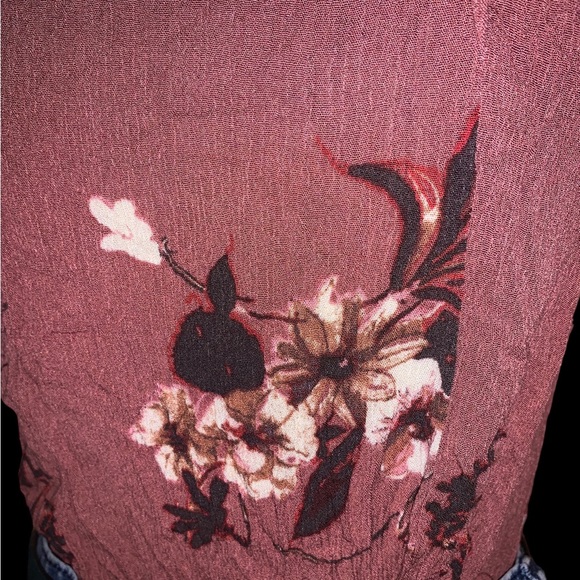 Tillys Blu Pepper Dark Mauve Pink Floral Blouse with Drawstring Tassel Tie - Picture 5 of 16